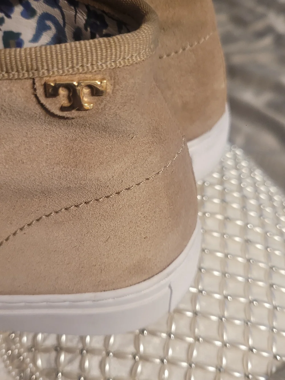 Tory Burch Beige Suede Lace-Up Sneakers with White Sole